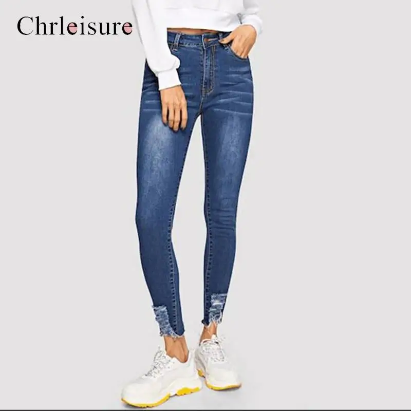 Chrleisure рваные джинсы для женщин джинсовая уличная одежда обтягивающие женские