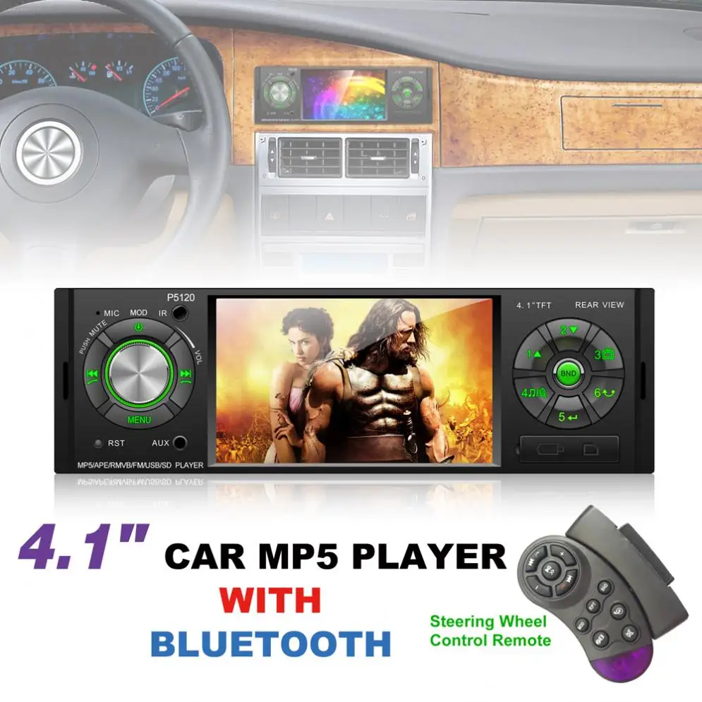 P5120 4.1 Inch 1 Din Bluetooth Car MP5 Players TFT Screen Stereo Audio FM Station Auto Video with Remote Control 
P5120 4.1 Inch 1 Din Bluetooth Car MP5 Players TFT Screen Stereo Audio FM Station Auto Video with Remote Control