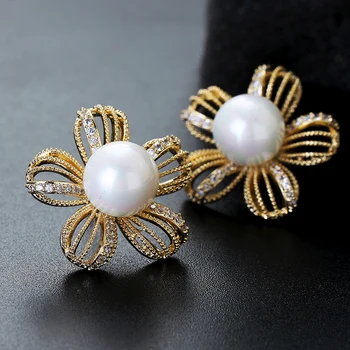 Flower Shape Earrings Gold Plating Luxury Jewelry for Women Paved AAA+Zircon and 1mm Pearl Stud Earrings XIUMEIYIZU Summer Style
Flower Shape Earrings Gold Plating Luxury Jewelry for Women Paved AAA+Zircon and 1mm Pearl Stud Earrings XIUMEIYIZU Summer Style