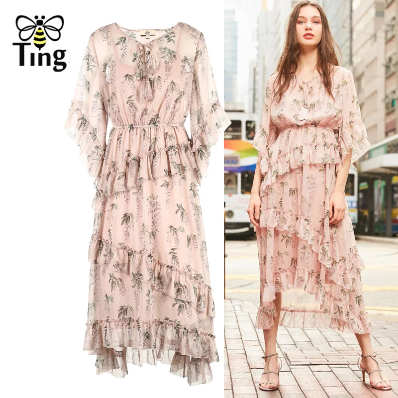 Tingfly 2019 Summer Ruffles Midi Dress Elegant Women Pink Floral Print Chiffon Dresses Casual Streetwear 2 pcs Set Plus Size 3XL
Tingfly 2019 Summer Ruffles Midi Dress Elegant Women Pink Floral Print Chiffon Dresses Casual Streetwear 2 pcs Set Plus Size 3XL