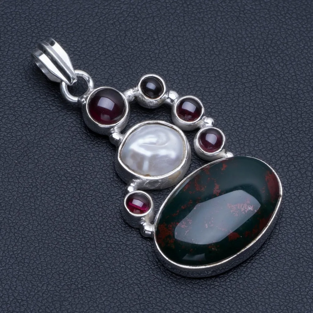 Natural Blood Stone,River Pearl and Amethyst Boho Style 925 Sterling Silver Pendant 2" R0562
Natural Blood Stone,River Pearl and Amethyst Boho Style 925 Sterling Silver Pendant 2" R0562