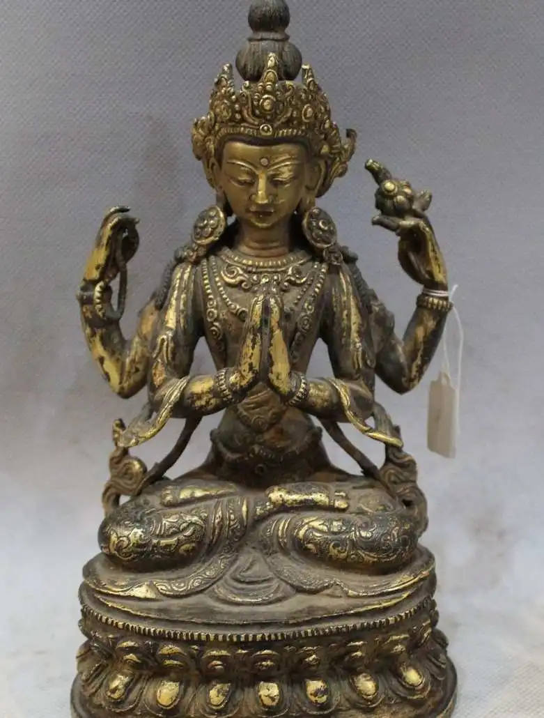 8"tibet buddhism bronze 24K Gold 4 Arms Chenrezig KwanYin Bodhisattva buddha
8"tibet buddhism bronze 24K Gold 4 Arms Chenrezig KwanYin Bodhisattva buddha