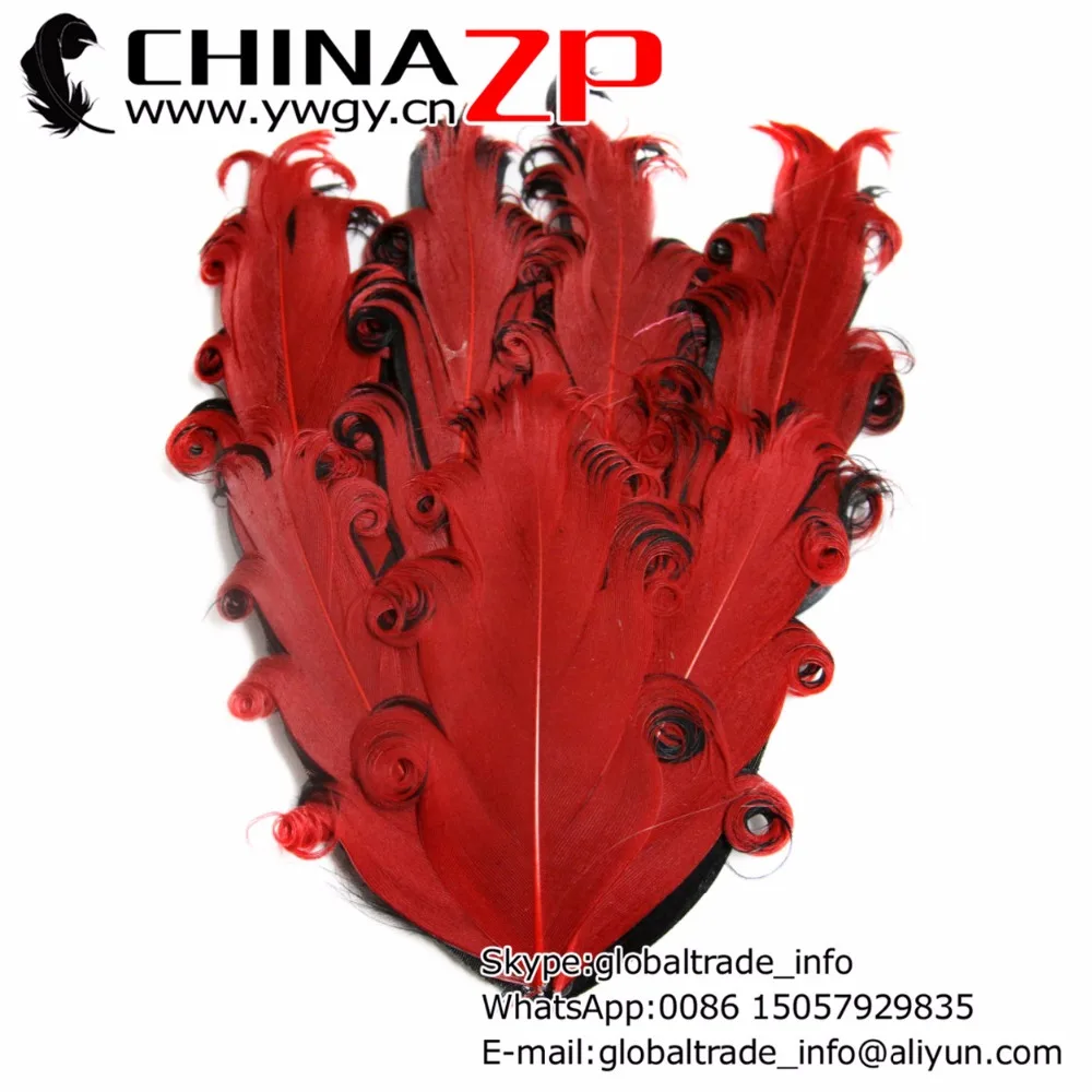 

CHINAZP Factory 50pcs/lot Cheap Top Quality Red and Black Curly Nagorie Goose Pad Feathers