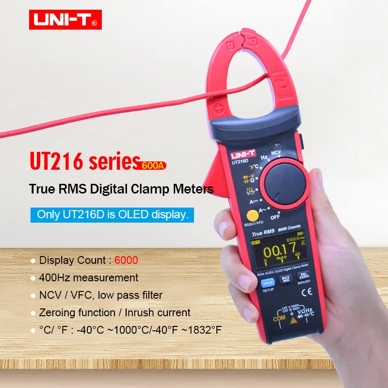 UNI-T UT216A/B/C/D True RMS Digital Clamp Meter AC DC voltmeter Ammeter Resistance Capacitance Frequency tester Auto Range
UNI-T UT216A/B/C/D True RMS Digital Clamp Meter AC DC voltmeter Ammeter Resistance Capacitance Frequency tester Auto Range