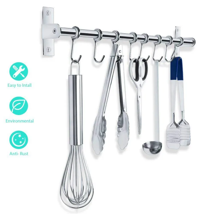 Utensil Rack Kitchen Wall Mounted Stainless Steel Rack Rail for Hanging Knives Pot and Pan with Removable Hooks 
Utensil Rack Kitchen Wall Mounted Stainless Steel Rack Rail for Hanging Knives Pot and Pan with Removable Hooks