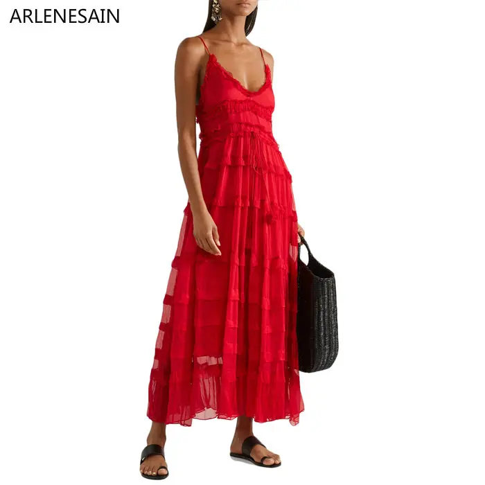 Arlenesain custom 2019 new fashion red silk splendid trim slim v-neck cake women dress
Arlenesain custom 2019 new fashion red silk splendid trim slim v-neck cake women dress