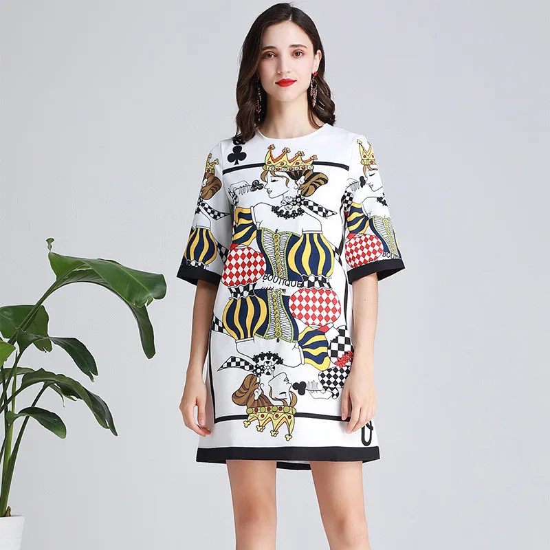 High quality half sleeve loose dress Women 2019 summer runways diamonds poker print dress Women sweet dress A441
High quality half sleeve loose dress Women 2019 summer runways diamonds poker print dress Women sweet dress A441