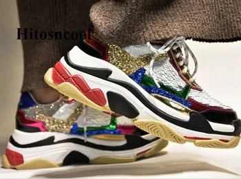 Designer Triple Sole Low Top Trainers Women Multicolor Bling Sequin Platform Sneakers Women Casual Shoes Genuine Leather
Designer Triple Sole Low Top Trainers Women Multicolor Bling Sequin Platform Sneakers Women Casual Shoes Genuine Leather