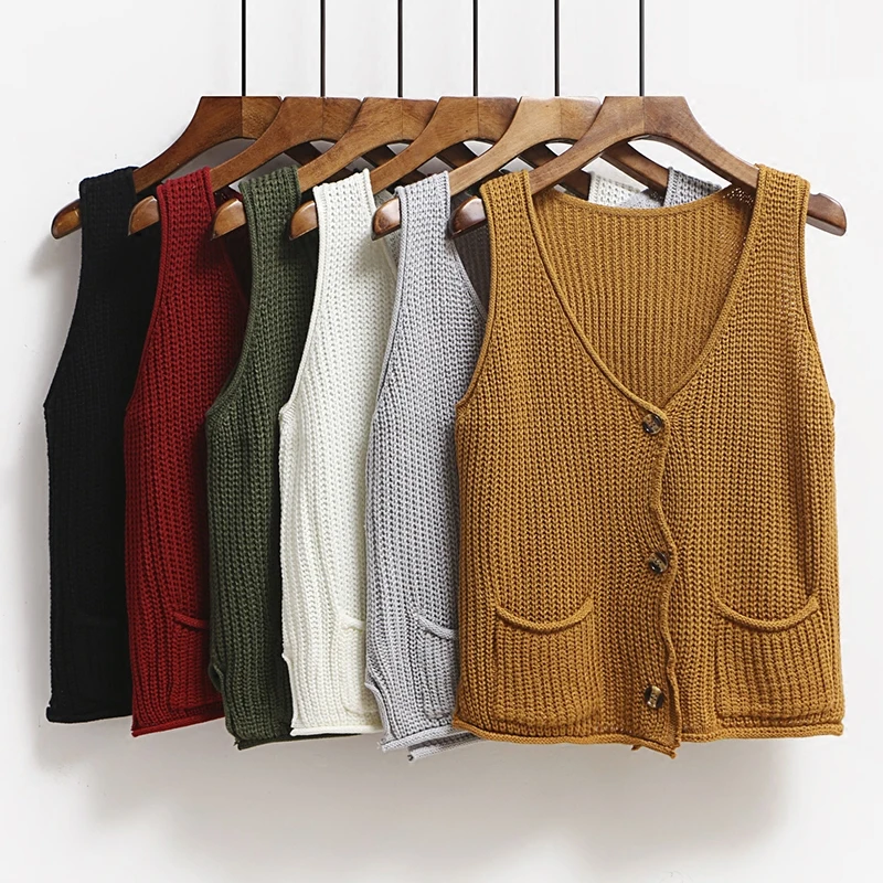 Women Knitted Vest Coat Autumn Winter Pockets Loose Cardigans Sweater Waistcoat Sleeveless Jacket Tops Female Short Vest SF1585
Women Knitted Vest Coat Autumn Winter Pockets Loose Cardigans Sweater Waistcoat Sleeveless Jacket Tops Female Short Vest SF1585