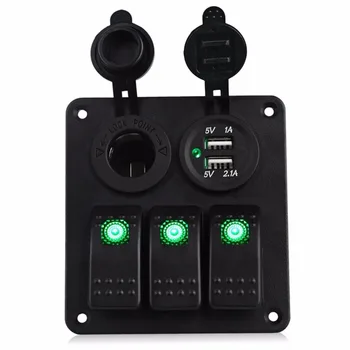 3 Gang Rocker Switch Panel Digital Voltmeter 3.1A Dual USB Charger Cigarette Lighter Socket For RV Car Marine Boat Truck(Green)
3 Gang Rocker Switch Panel Digital Voltmeter 3.1A Dual USB Charger Cigarette Lighter Socket For RV Car Marine Boat Truck(Green)