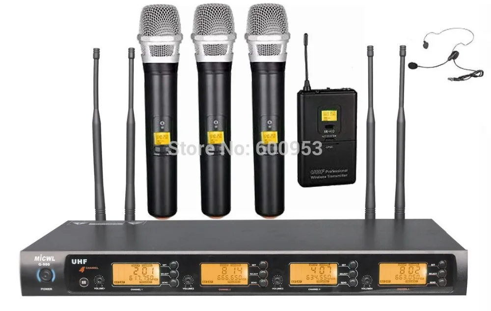 3 Handheld 1 Headset Set Professional 4x100 Channel UHF Wireless Microphone System
3 Handheld 1 Headset Set Professional 4x100 Channel UHF Wireless Microphone System