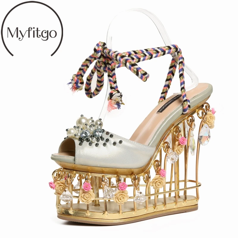 Myfitgo Luxury Platform Wedges Wedding Shoes Flowers Pearls Bridal Shoes Woman Sandals 15cm Heels All Leather Lace up Lady Shoes
Myfitgo Luxury Platform Wedges Wedding Shoes Flowers Pearls Bridal Shoes Woman Sandals 15cm Heels All Leather Lace up Lady Shoes