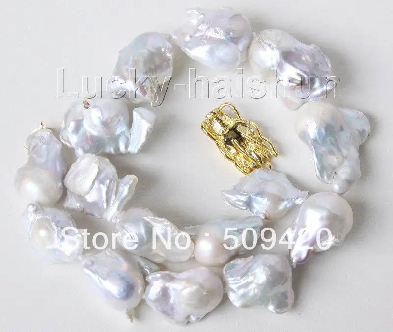 ~~ Free Shippingluster 18" 32mm white Reborn keshi pearls necklace dragon clasp j9490
~~ Free Shippingluster 18" 32mm white Reborn keshi pearls necklace dragon clasp j9490