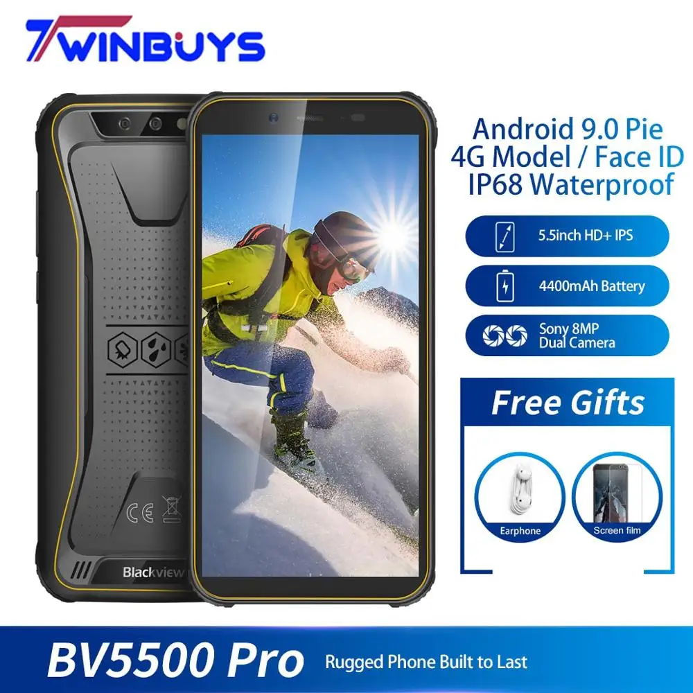 

Blackview BV5500 pro IP68 Waterproof 4G Mobile Phone 3GB+16GB 5.5" Screen 4400mAh Android 9.0 Pie Dual SIM Rugged Smartphone