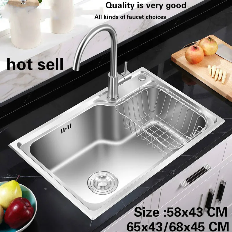 

Free shipping Hot sell standard kitchen single trough sink food grade 304 stainless steel wash the dishes 58x43/65x43/68x45 CM