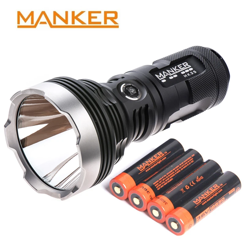 Manker MK35 2550 Lumens Cree XHP35 HI LED Flashlight 1420M Throw Torch Search Light + 4x 3400mAh 18650 Rechargeable Batteries
Manker MK35 2550 Lumens Cree XHP35 HI LED Flashlight 1420M Throw Torch Search Light + 4x 3400mAh 18650 Rechargeable Batteries