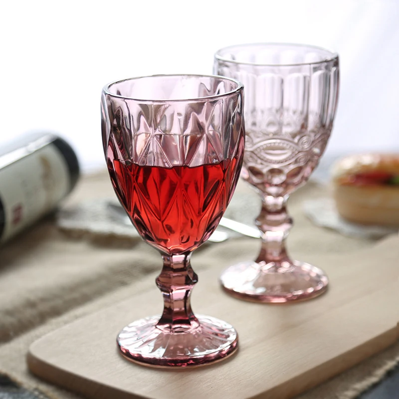 

Retro Color Embossed Wine Glass Creative Juice Glass Goblet Red Wine Cup Whiskey Champagne Glass Home Drinkware 3Pcs/Set