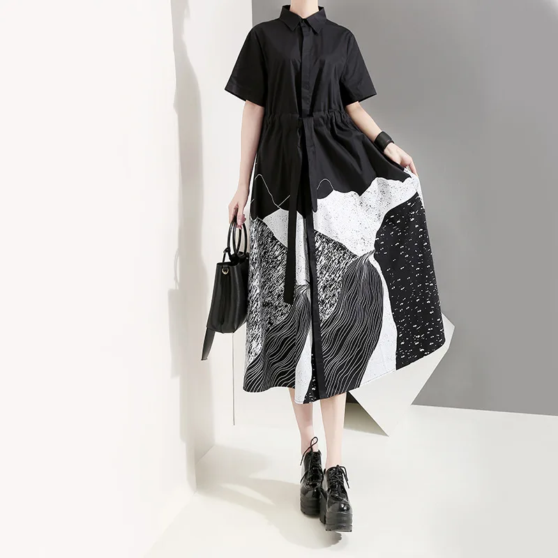 Johnature 2019 Summer New High Street Turn-down Collar Shore Sleeve Loose Dresses Women Irregular Print Fashion Sashes Dress
Johnature 2019 Summer New High Street Turn-down Collar Shore Sleeve Loose Dresses Women Irregular Print Fashion Sashes Dress