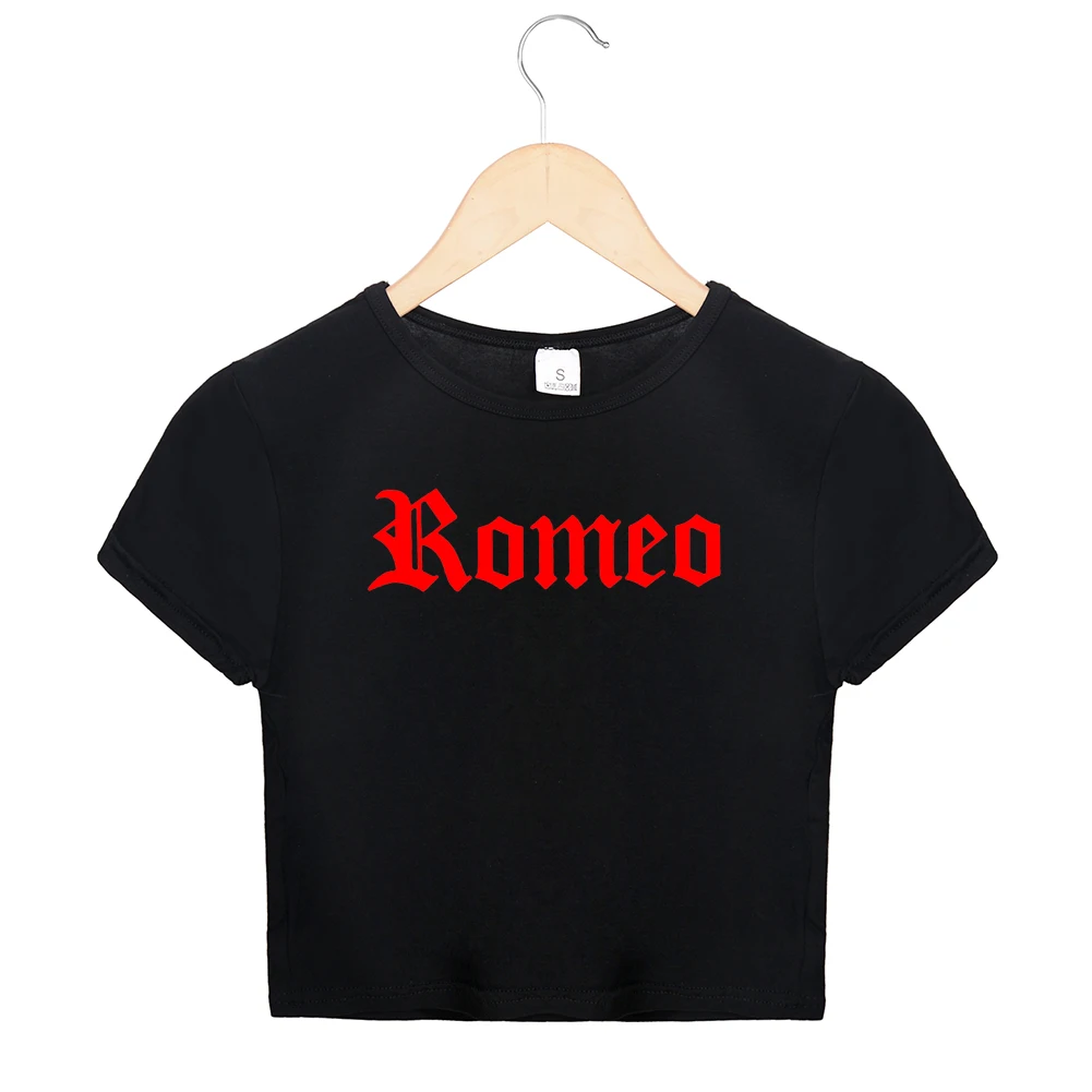 Women Sexy Crop Top Shirt Romeo Gothic Letter Printed Cropped Top short Sleeve Summer Tumblr Punk Rock Female hipster Tee Shirt
Women Sexy Crop Top Shirt Romeo Gothic Letter Printed Cropped Top short Sleeve Summer Tumblr Punk Rock Female hipster Tee Shirt