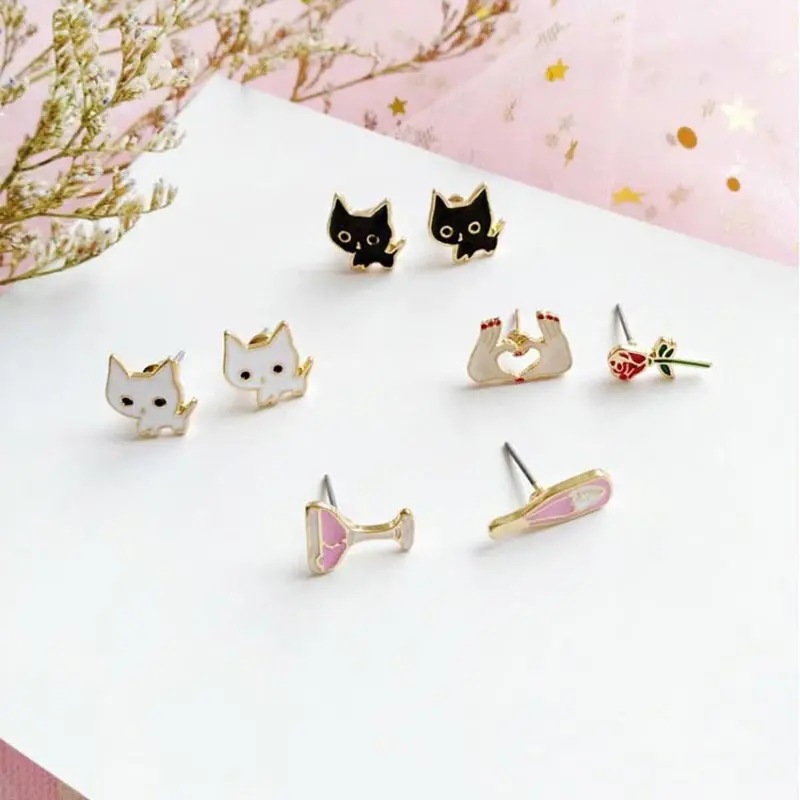 Cute Cartoon Cat Earrings Asymmetric Love Rose Wine Wineglass Enamel Earrings Cilp Romantic Trendy Girl Student Jewelry Gift
Cute Cartoon Cat Earrings Asymmetric Love Rose Wine Wineglass Enamel Earrings Cilp Romantic Trendy Girl Student Jewelry Gift