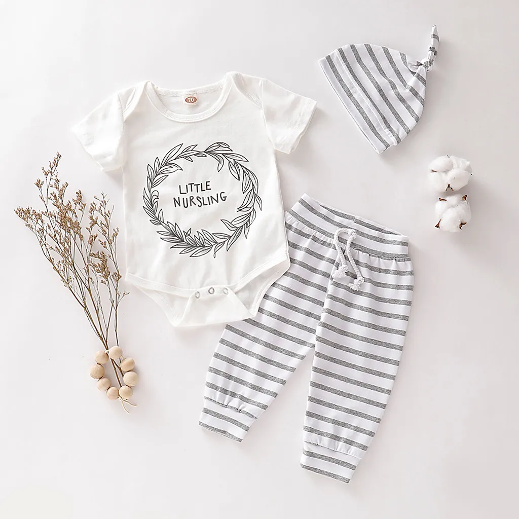 baby boy layette clothing for newborn clothes 3pcs Infant Toddler Letter Printed Romper Tops+Striped Pants+Hat Outfits Set
baby boy layette clothing for newborn clothes 3pcs Infant Toddler Letter Printed Romper Tops+Striped Pants+Hat Outfits Set
