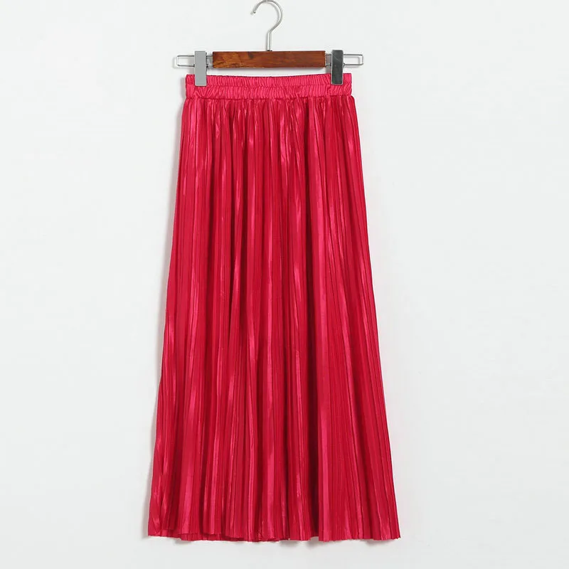 Lustrous pleated skirt metallic mid-length skirt for women of fall 2017 new Korean style joker long skirt (19)