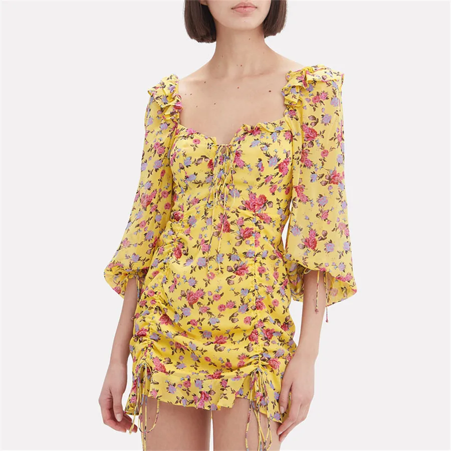 2019 New Fashion Sexy Woman Mini Dress Long Sleeve Floral Print Tie Yellow Short Dress Holiday Vacation Summer Dress
2019 New Fashion Sexy Woman Mini Dress Long Sleeve Floral Print Tie Yellow Short Dress Holiday Vacation Summer Dress