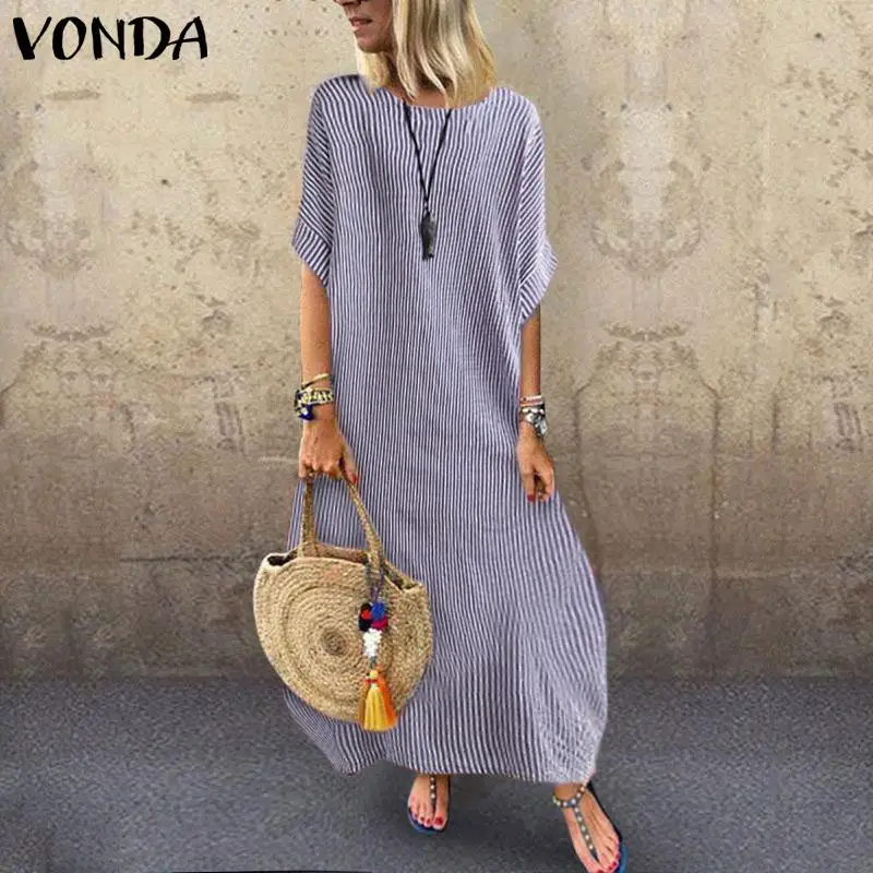 2019 VONDA Макси длинное платье повседневные мешковатые 3/4 платья с рукавами женские