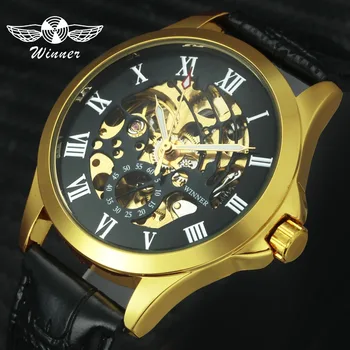 WINNER Top Brand Luxury Men Auto Mechanical Watch Leather Strap Golden Skeleton 3D Dial Fashion Male Wristwatch For Xmas Gift
WINNER Top Brand Luxury Men Auto Mechanical Watch Leather Strap Golden Skeleton 3D Dial Fashion Male Wristwatch For Xmas Gift