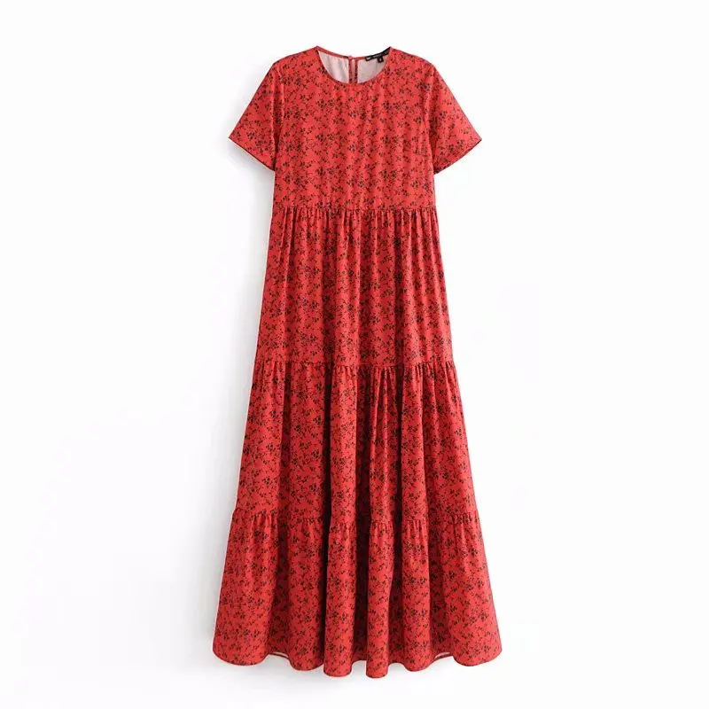 2019 women fashion sweet floral print pleat cake long dress female o neck short sleeve red vestidos big swing maxi dress
2019 women fashion sweet floral print pleat cake long dress female o neck short sleeve red vestidos big swing maxi dress