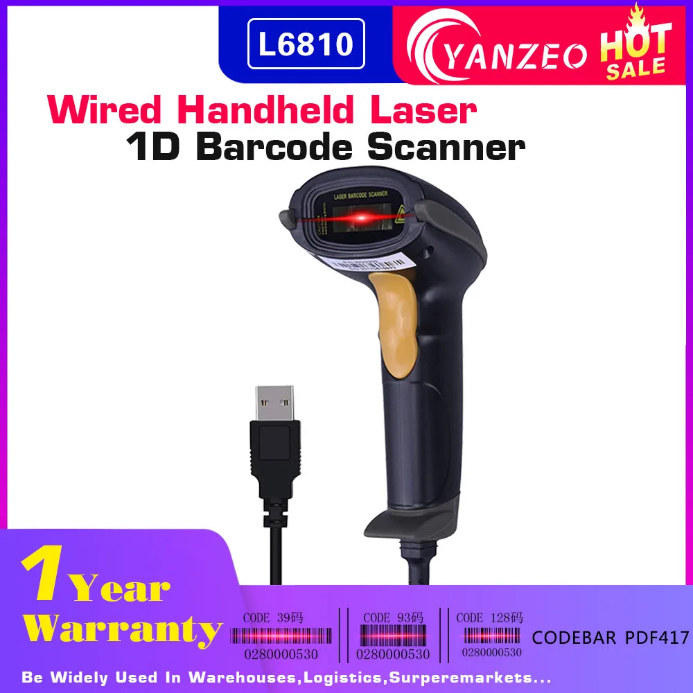 Yanzeo L6810 1D Laser Wired Portable USB Handheld Barcode Scanner PDF417 Code 39
Yanzeo L6810 1D Laser Wired Portable USB Handheld Barcode Scanner PDF417 Code 39