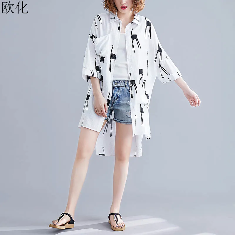 2019 Summer New Korean White Blouse Women Plus Size 4XL 5XL 6XL Cotton Animal Print Long Vintage Shirt Cardigan Roupa Feminina
2019 Summer New Korean White Blouse Women Plus Size 4XL 5XL 6XL Cotton Animal Print Long Vintage Shirt Cardigan Roupa Feminina