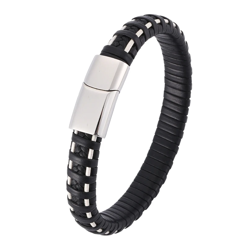 Newest Punk Men Bracelet Black White Mixed Braided Leather Bracelet Stainless Steel Magnetic Clasp fashion Bangles Male BB0406
Newest Punk Men Bracelet Black White Mixed Braided Leather Bracelet Stainless Steel Magnetic Clasp fashion Bangles Male BB0406