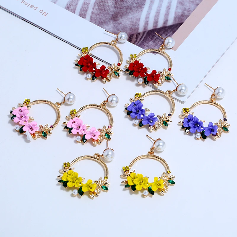 HOCOLE Cute Korean Rhinestone Flower Big Round Circle Drop Earrings Fashion Pearl Wedding Party Jewelry Pendientes For Women
HOCOLE Cute Korean Rhinestone Flower Big Round Circle Drop Earrings Fashion Pearl Wedding Party Jewelry Pendientes For Women