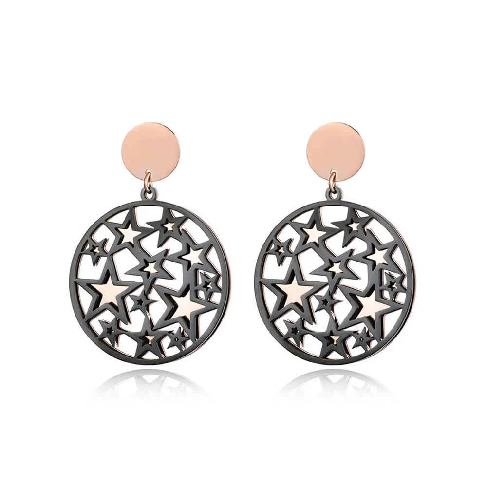 JeeMango New Arrive Rose Gold Color Black Double Hollow Stars Titanium Steel Women's Earrings Female Patry Gift E17065
JeeMango New Arrive Rose Gold Color Black Double Hollow Stars Titanium Steel Women's Earrings Female Patry Gift E17065