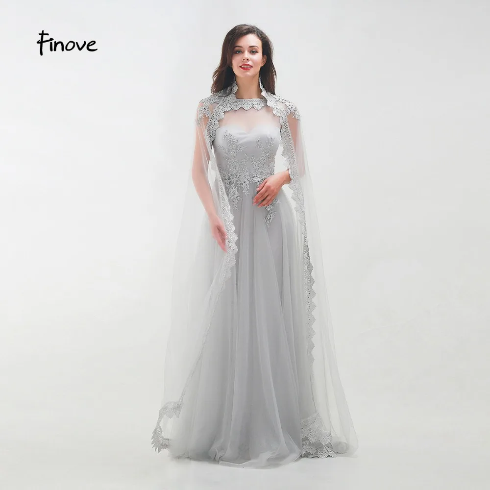 Finove Evening Dress Long 2019 Elegant Sliver Tulle Appliques With Cloak Sexy See Through In Women'Dresses Vestido de fiesta
Finove Evening Dress Long 2019 Elegant Sliver Tulle Appliques With Cloak Sexy See Through In Women'Dresses Vestido de fiesta
