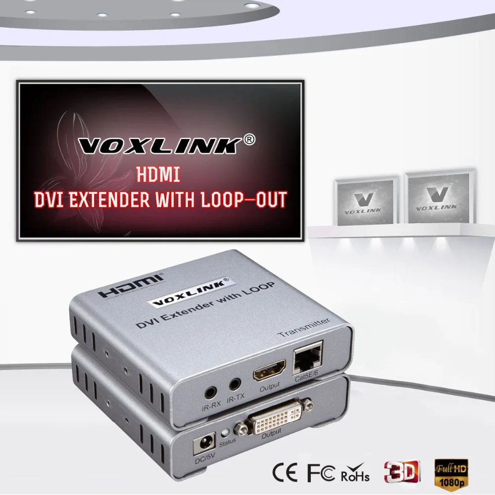 Voxlink Новый DVI Extender более cat5e/6 ethernet преобразователя 1080 P до 50 м с HDMI Цикл- из Функция