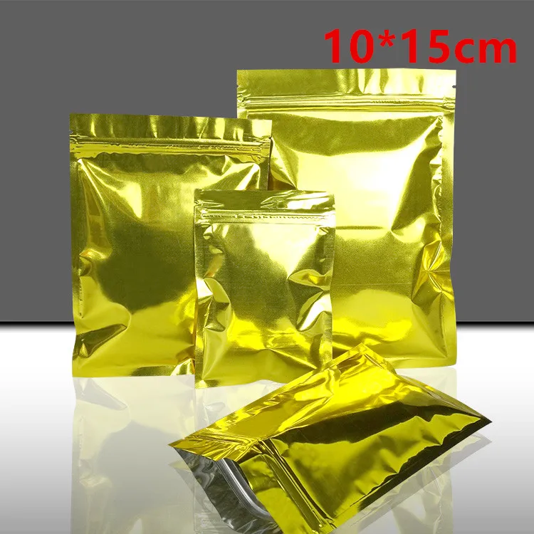 

100Pcs/ Lot 10*15cm Golden Zipper Aluminum Foil Valve Party Package Pouches Ziplock Coffee Powder Nuts Mylar Packaging Bags