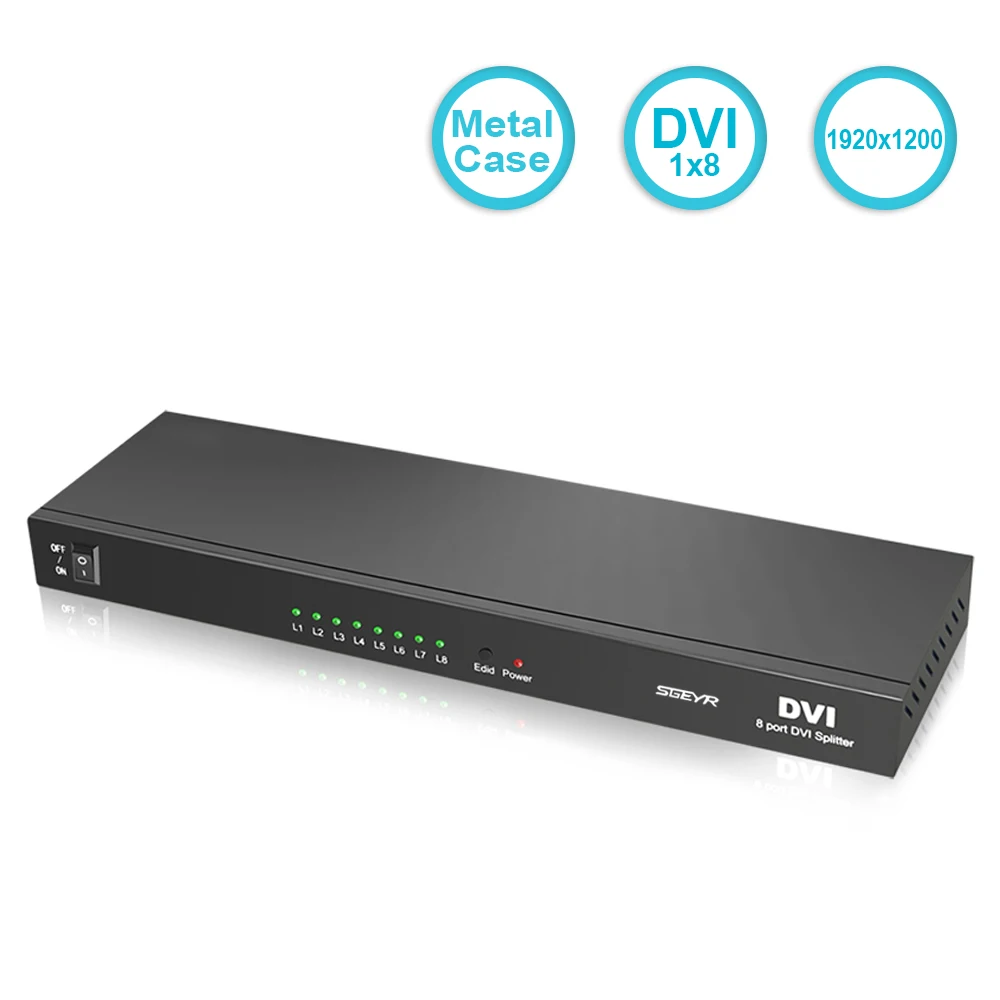 8 Port DVI Splitter 1X8 Dual Link DVI-D Up to 1920x1440 DVI Video Splitter Support 3D 1080P with Power Supply
8 Port DVI Splitter 1X8 Dual Link DVI-D Up to 1920x1440 DVI Video Splitter Support 3D 1080P with Power Supply