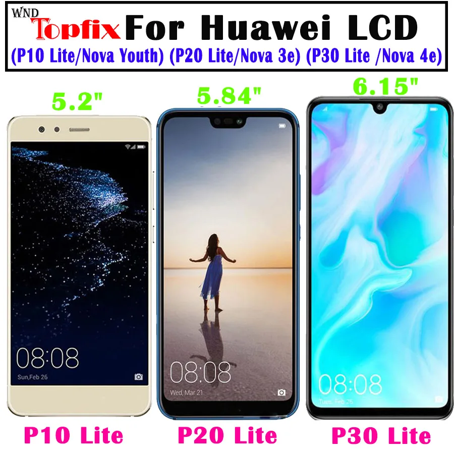 100% протестированный для Huawei P20 Lite Lcd P10 ЖК дисплей сенсорный экран в сборе P30 P40