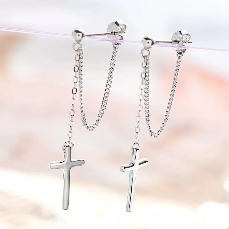 925 sterling silver earring hanging cross chain long earrings personality fashion trend men women boy girl hiphop ear jewelry
925 sterling silver earring hanging cross chain long earrings personality fashion trend men women boy girl hiphop ear jewelry