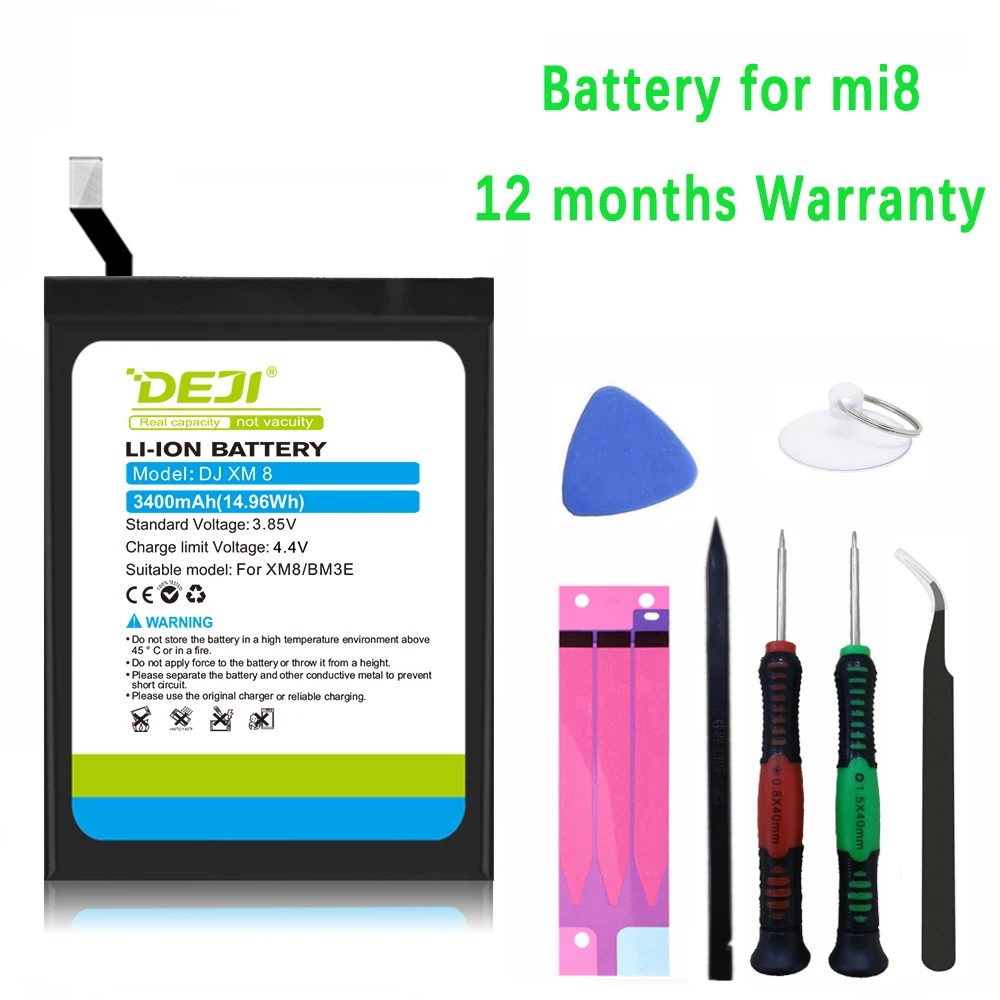 DEJI for xiaomi 8 battery real capacity mi8 replacement battery with free tool 12 month warranty BM3E
DEJI for xiaomi 8 battery real capacity mi8 replacement battery with free tool 12 month warranty BM3E