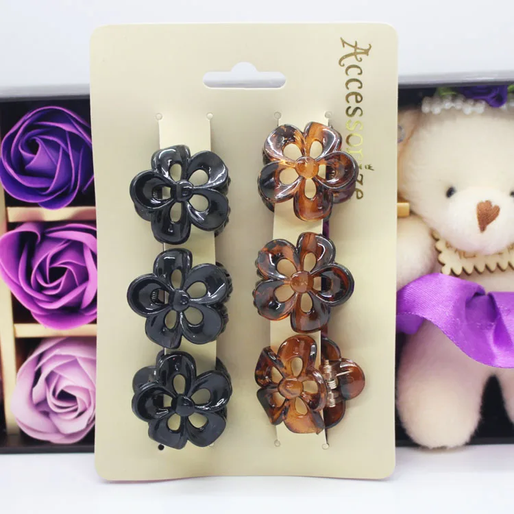 6Pcs/set black /tortoiseshell color hair claws 3cm mini flower shape plastic hair clips hair accessories wholesale
6Pcs/set black /tortoiseshell color hair claws 3cm mini flower shape plastic hair clips hair accessories wholesale