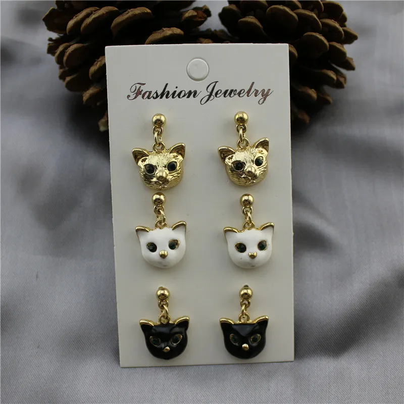 New European American style inlaid semi-precious stones Enamel cat head fashion cute 3 pieces set of small stud earrings-12
New European American style inlaid semi-precious stones Enamel cat head fashion cute 3 pieces set of small stud earrings-12