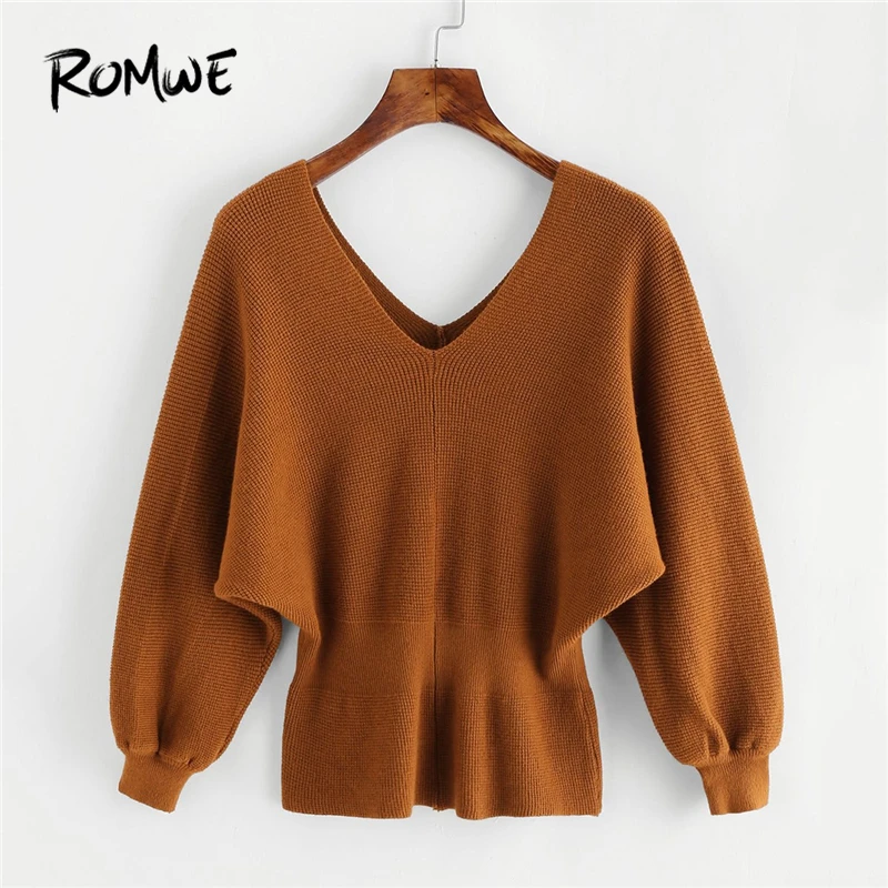 ROMWE Brown Batwing Sleeve V Neckline Slit Back Chunky Sweater Women Casual Autumn Plain Long Sleeve Clothing Spring Pullovers
ROMWE Brown Batwing Sleeve V Neckline Slit Back Chunky Sweater Women Casual Autumn Plain Long Sleeve Clothing Spring Pullovers