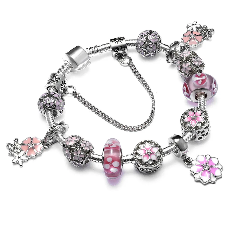 Silver Plated Female Bracelet with Flower Pendant Charms Fit Bracelets for girls Best Gift dropshopping
Silver Plated Female Bracelet with Flower Pendant Charms Fit Bracelets for girls Best Gift dropshopping