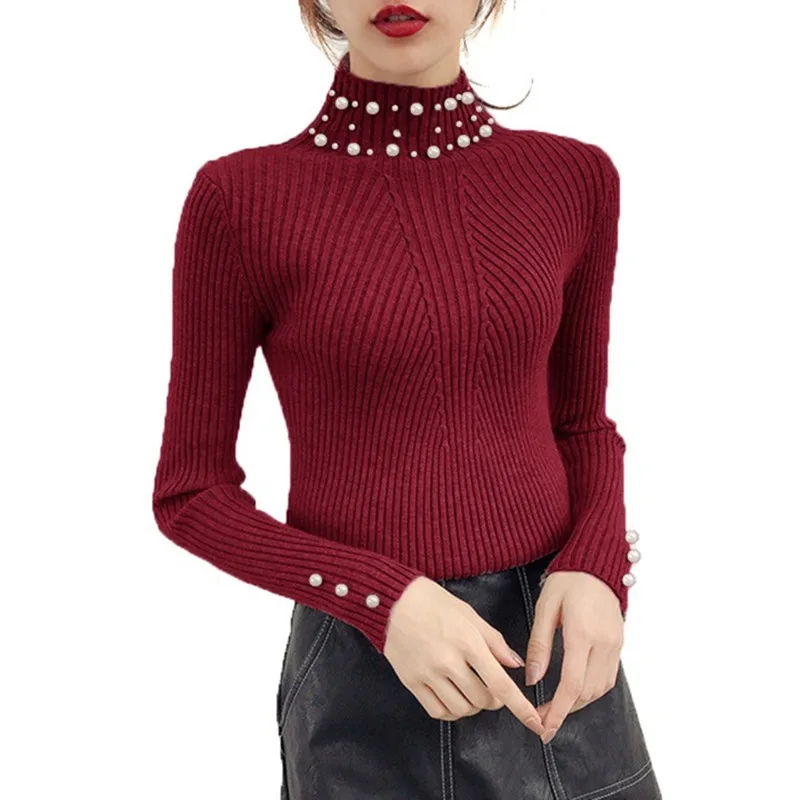 Hot! 2019 Autumn/ Winter Sexy Mature Women Pearl Beaded Sweater Half High Collar Long Sleeve Slim Women Knit Sweater Pullover
Hot! 2019 Autumn/ Winter Sexy Mature Women Pearl Beaded Sweater Half High Collar Long Sleeve Slim Women Knit Sweater Pullover