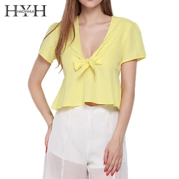 HYH Haoyihui Summer Lady Fashion Solid Yellow Bow Tie Ruffles Tops 2019 New Sexy Women Deep V-neck Slim Shirt
HYH Haoyihui Summer Lady Fashion Solid Yellow Bow Tie Ruffles Tops 2019 New Sexy Women Deep V-neck Slim Shirt