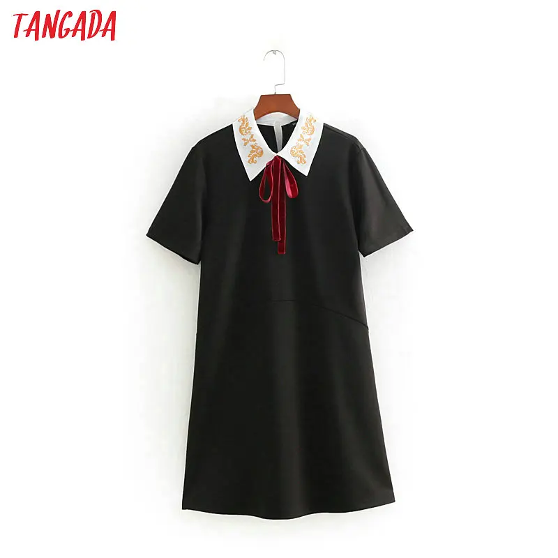 Tangada women sweet black dress bow short sleeve peter pan collar bow tie school style lady dress vestidos CC336
Tangada women sweet black dress bow short sleeve peter pan collar bow tie school style lady dress vestidos CC336