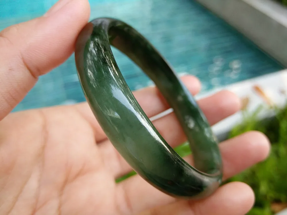 1205 Natural Translucent Black & Green Jadeite Jade Bangle (A0502)